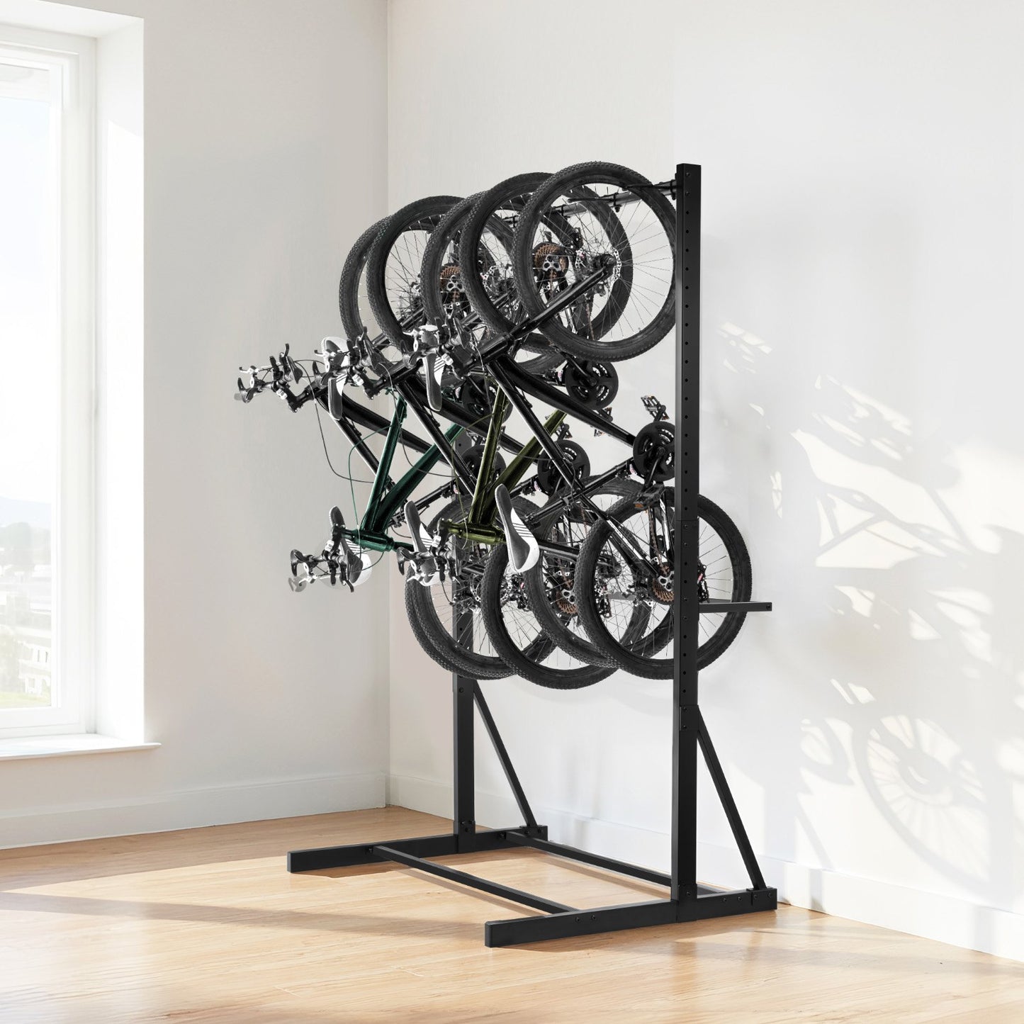 Freestanding Bicycle Rack for Up to 5 Bikes - Storage Organizer Stand, Black