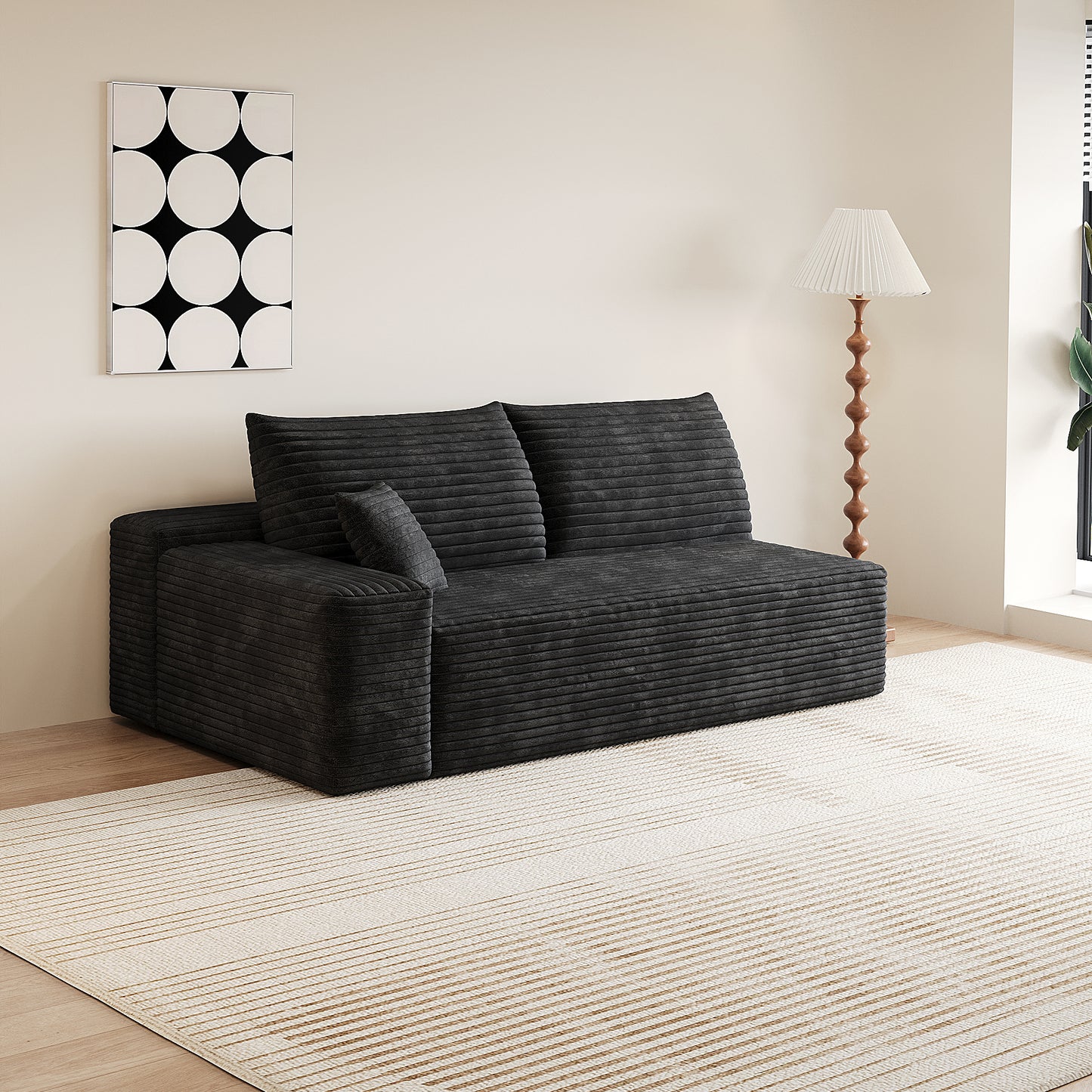 Modular 3-Seat Sofa - Plush Corduroy Fabric - Black