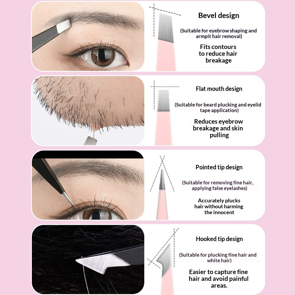 Stainless Steel Eyebrow Tweezers Set - 4-Piece