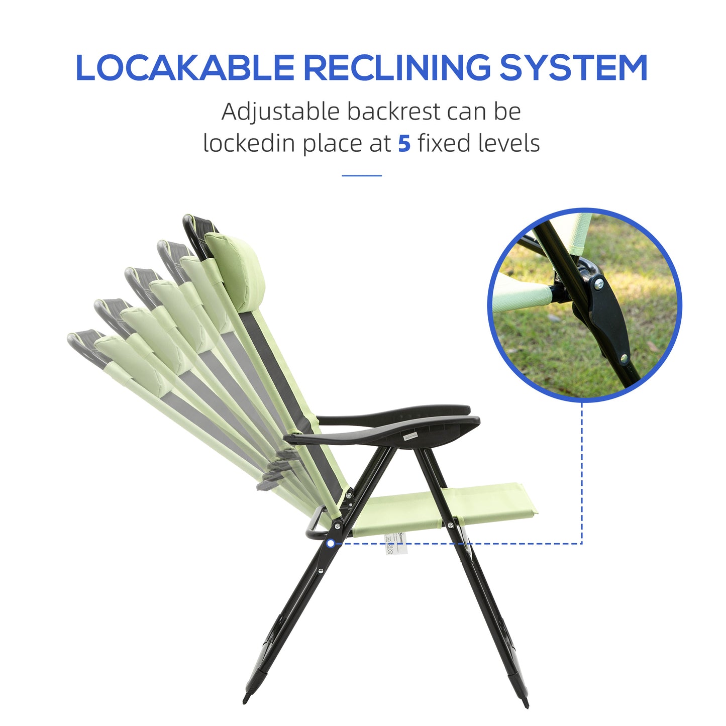 Set of 2 Portable Folding Outdoor Recliners with Adjustable Backrest - Green