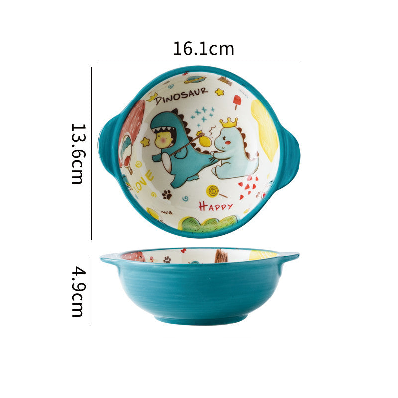 Cartoon Ceramic Dish Set with Dinosaur Pattern - Kitchen Tableware Collection