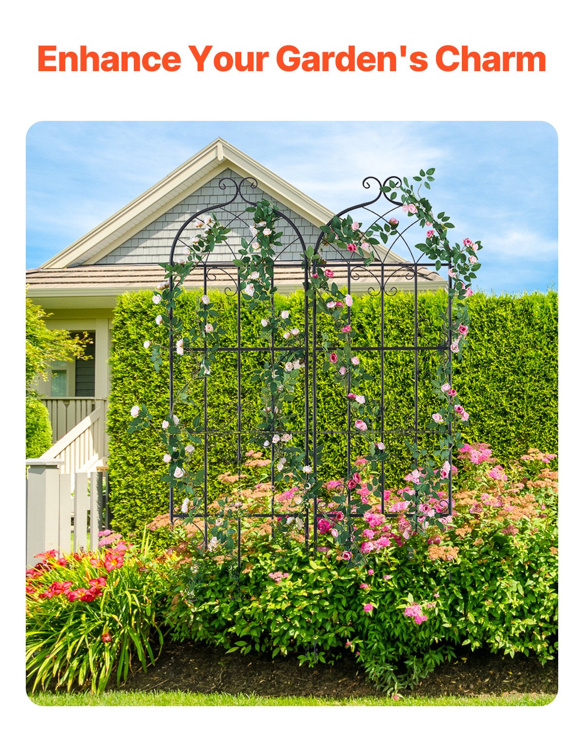Metal Garden Trellis Support for Climbing Plants 71x20 Inches Rustproof Black 2 Pack