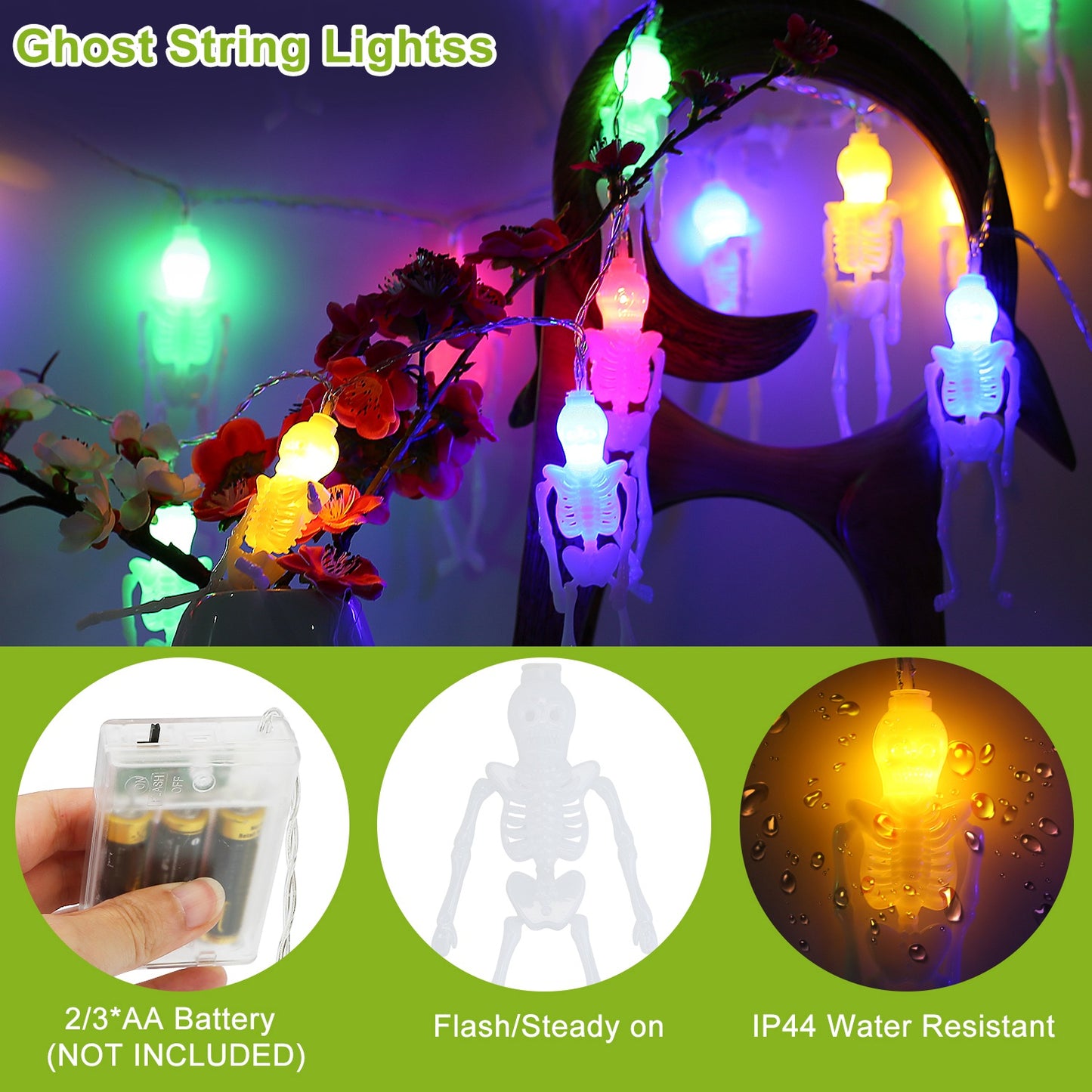 Halloween String Lights Set - 3 Styles, 50 LEDs, 24ft