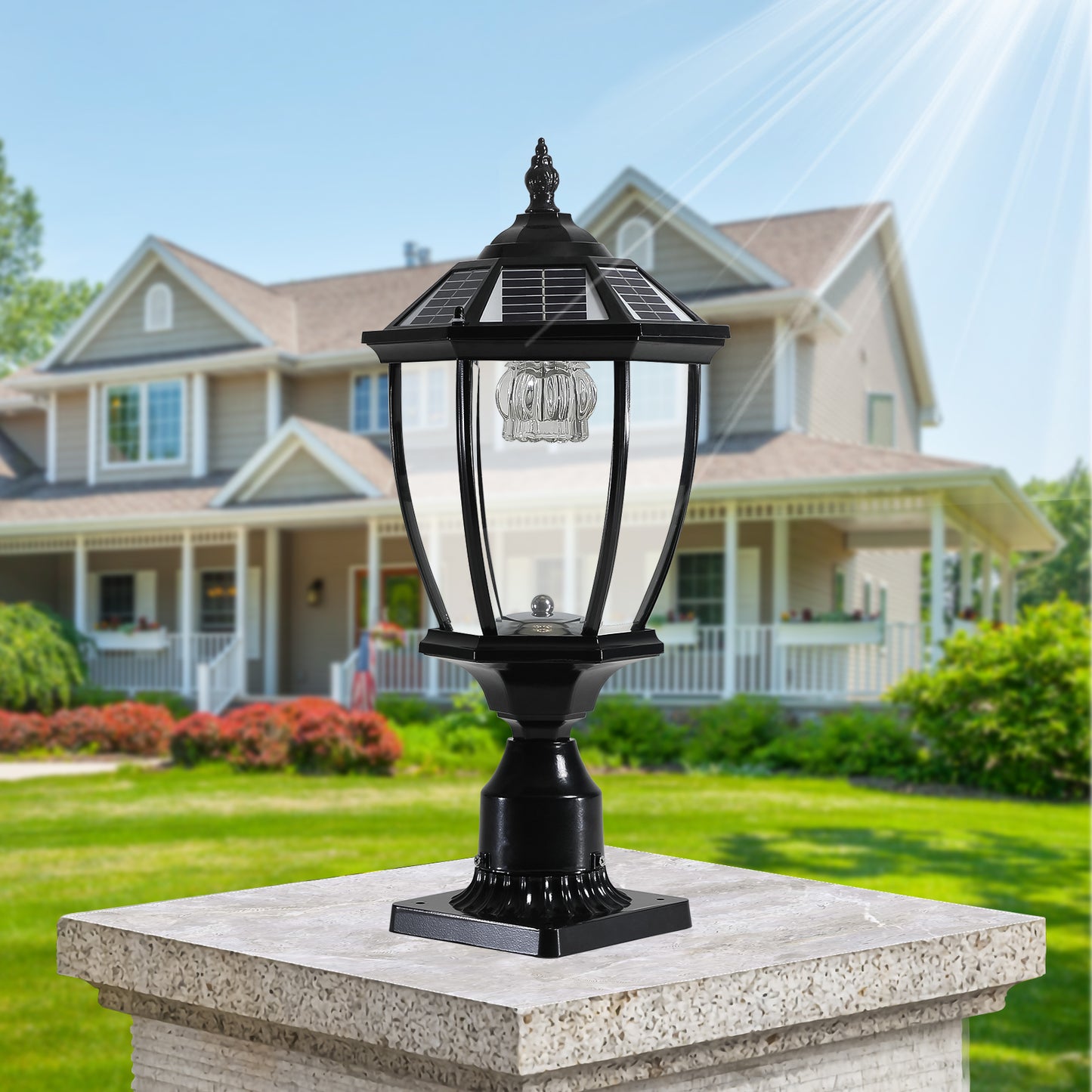 Black Solar Powered LED Outdoor Lantern 2-Pack Vintage Garden Lights for Pathways Yards and Patios