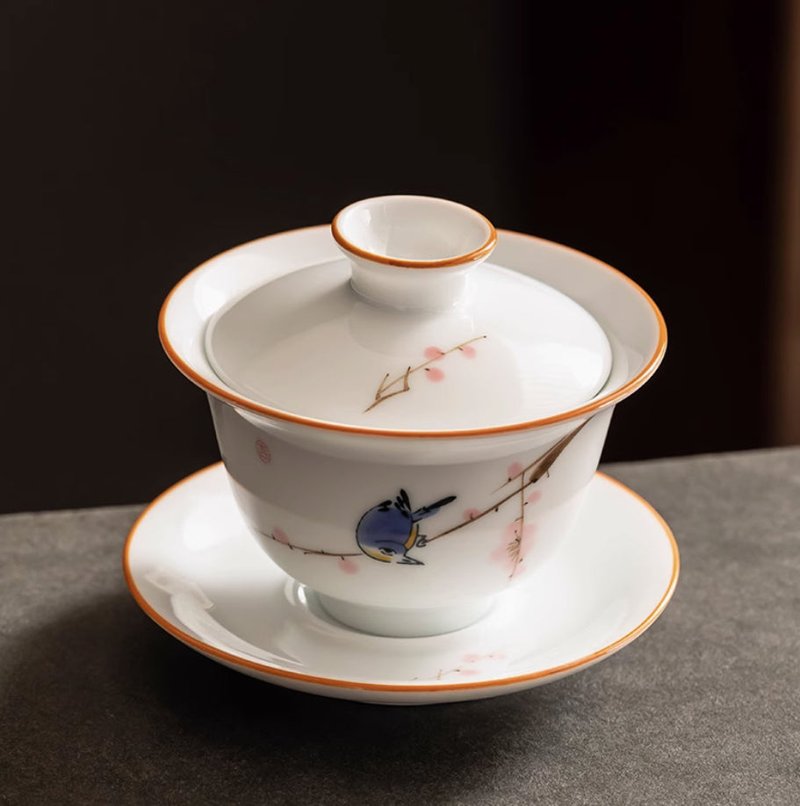 Large Hand Painted White Porcelain Tea Set - Modern Tableware