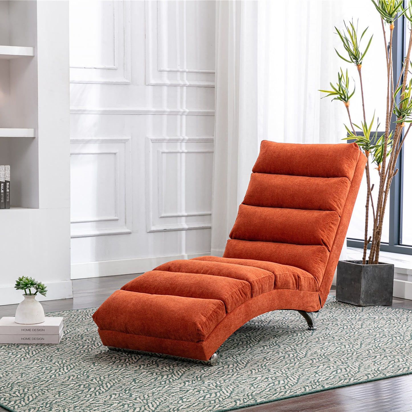 Luxury Upholstered Chaise Lounge Chair with Vibration - Orange