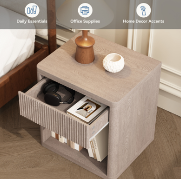 Bedside Cabinet with Drawers and Open Shelves - Multi-Functional Side Table