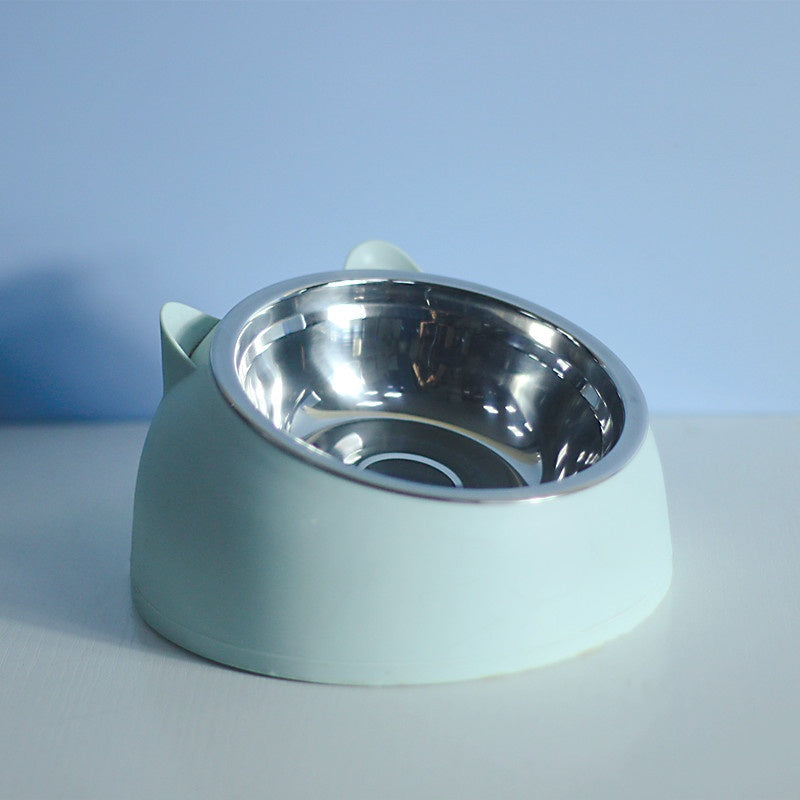 Stainless Steel Double Pet Food Bowl with Oblique Mouth for Cats and Dogs