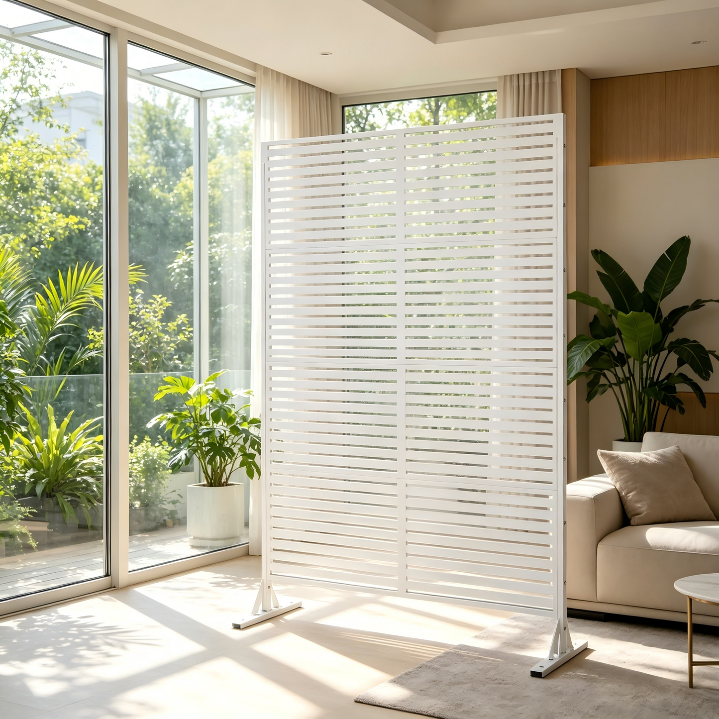 White Metal Privacy Screen - 70.87" H Slatted Patio Divider