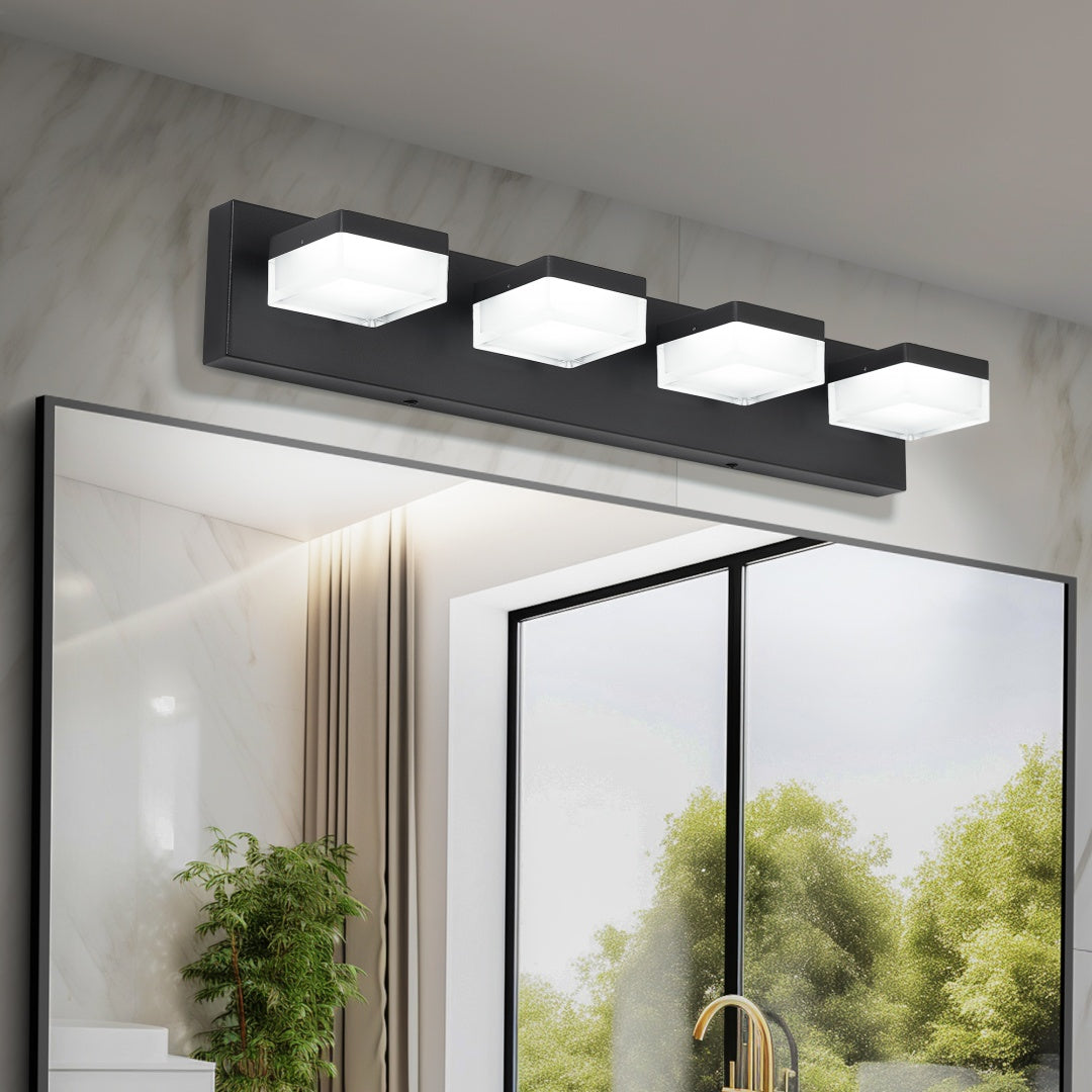 Dimmable Black Bathroom Vanity Light Fixture - 4 Lights, 24W LED