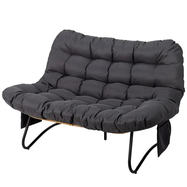 133×94×87cm 2-Seater Curved Wicker Loveseat With Magazine Pockets &
