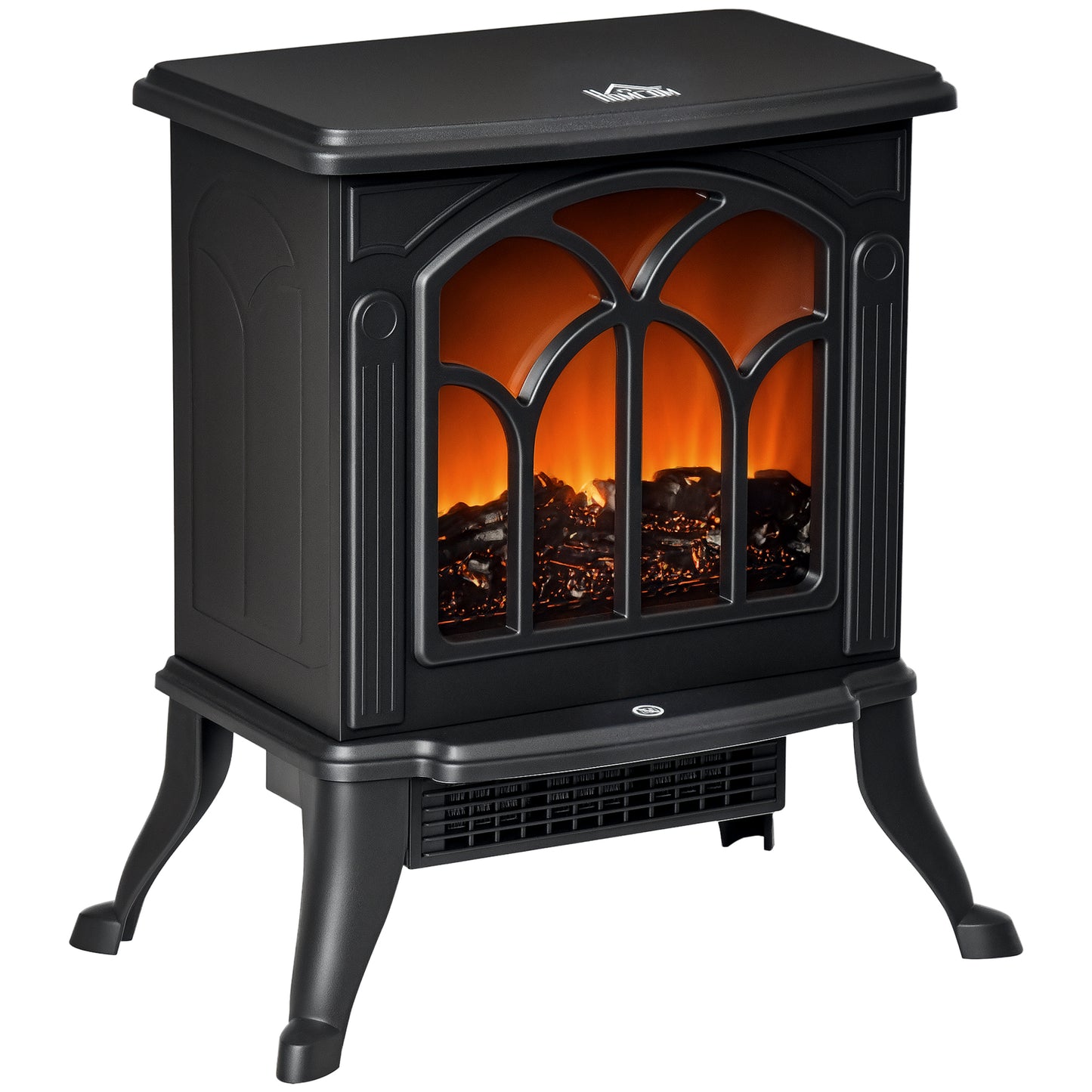 Electric Fireplace Heater with Realistic Logs & Flame Effect, Freestanding, 750W/1500W, Black