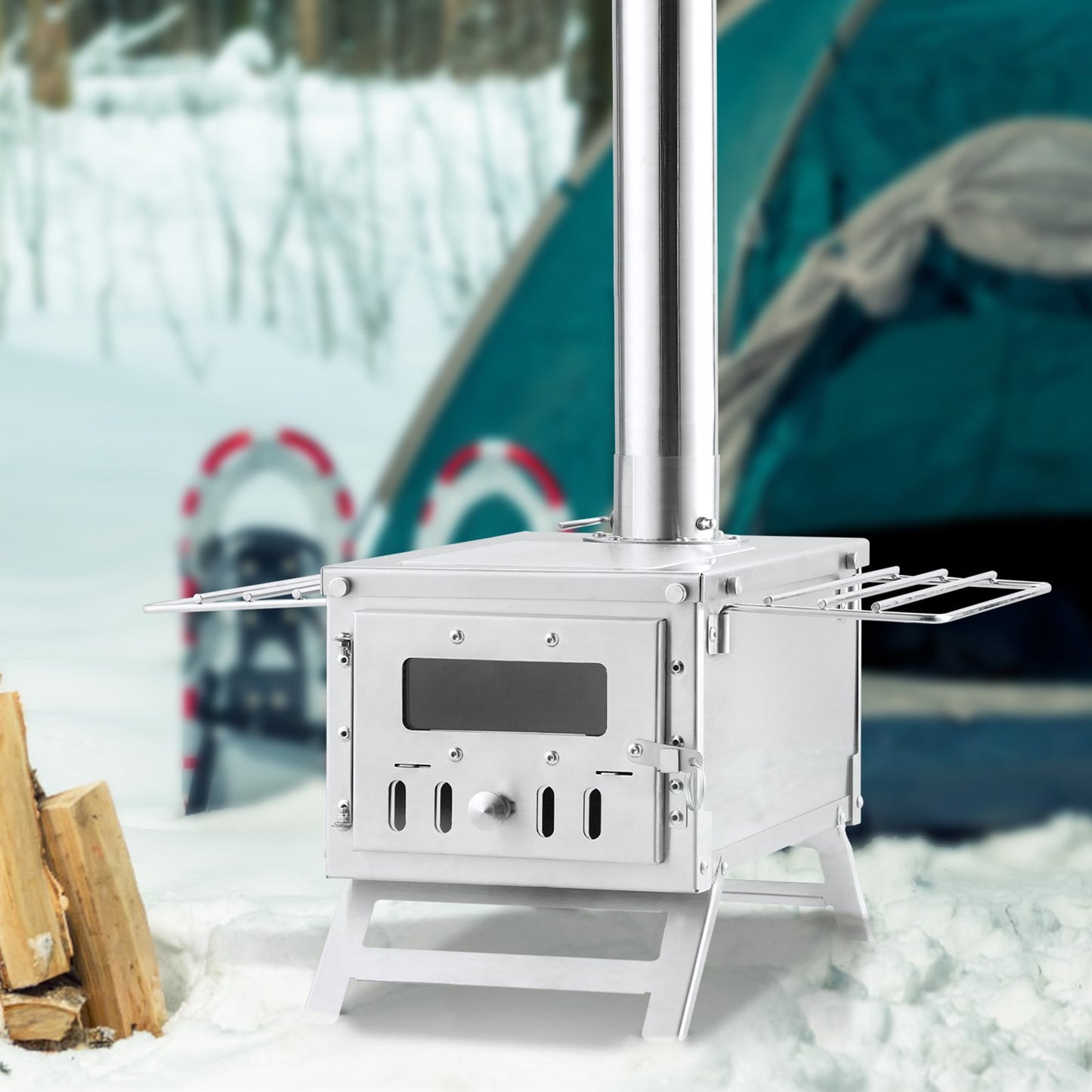 Portable Wood Burning Stove 80 Inch Stainless Steel Camping Tent Heater