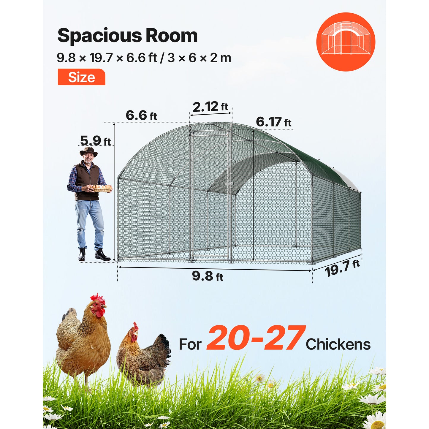 Large Metal Chicken Coop with Waterproof Cover & Dome Roof - Outdoor Poultry Pen for Backyard Farm