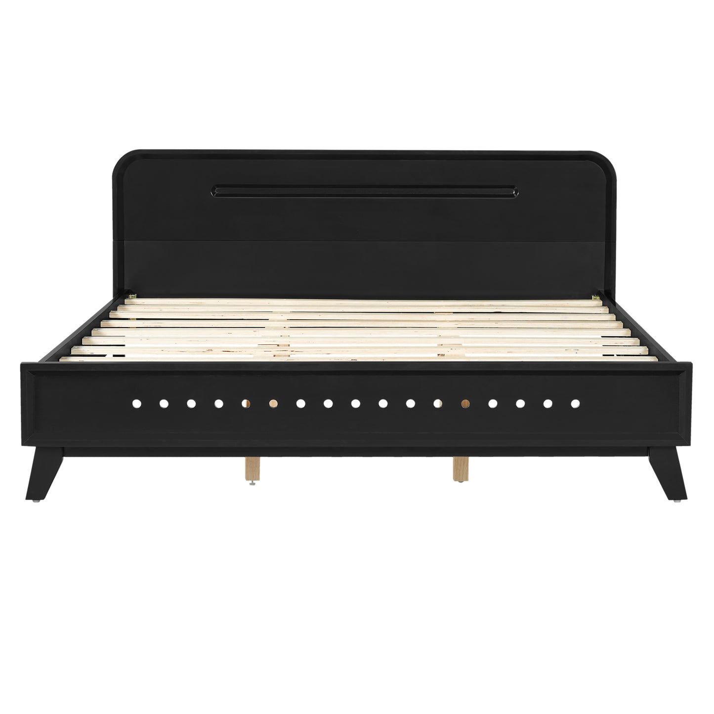Queen Size Solid Wood Bed - Sturdy Pine Frame, No Box Spring Needed, Black