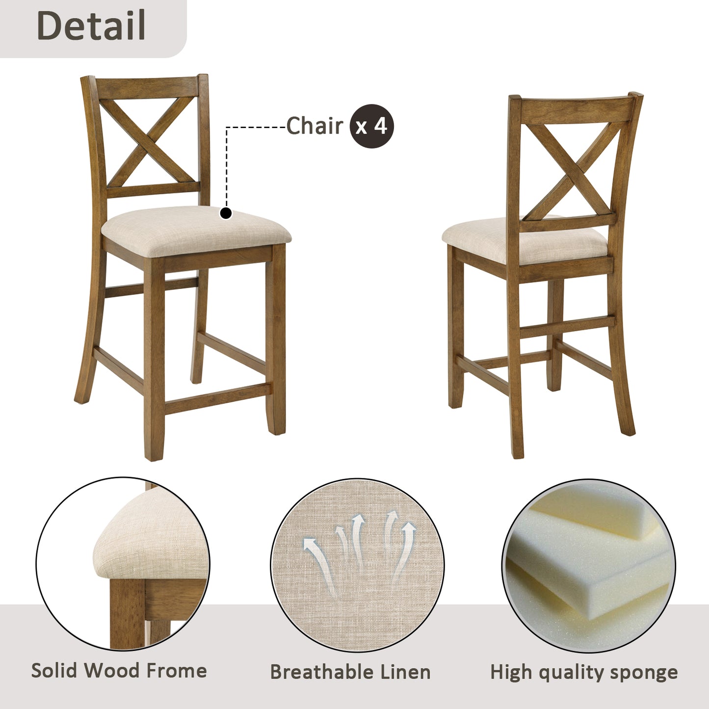 Oak Finish 5-Piece Counter Height Dining Set - Square Table & 4 Chairs