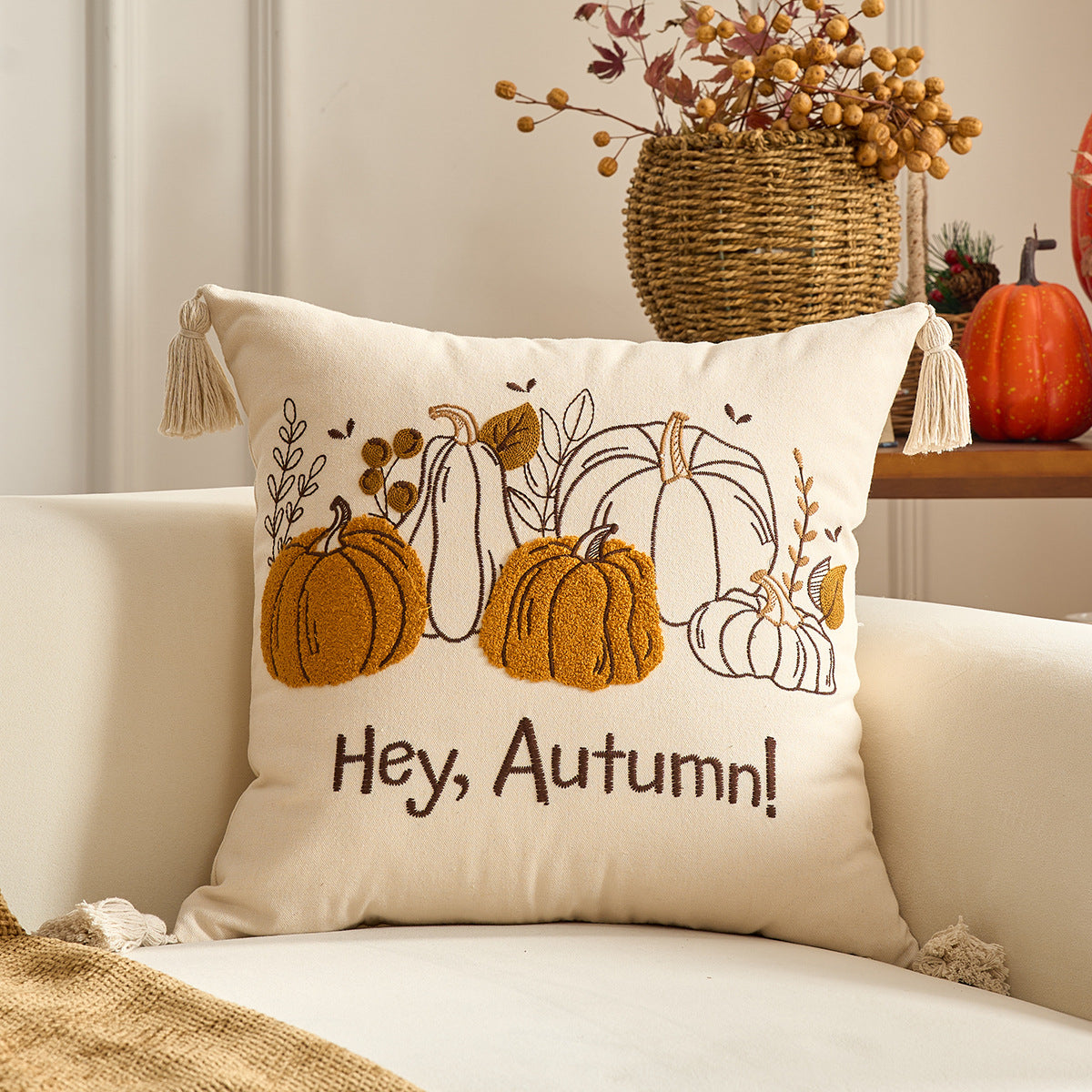 Autumn Maple Leaf Pumpkin Pillow Cover for Sofa & Living Room Decor