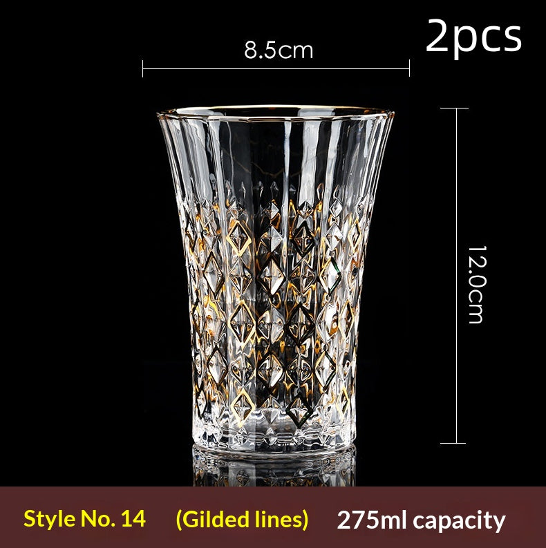 Large Gold-Trimmed Gin Crystal Glass - Vintage Drinkware for Bar & Kitchen
