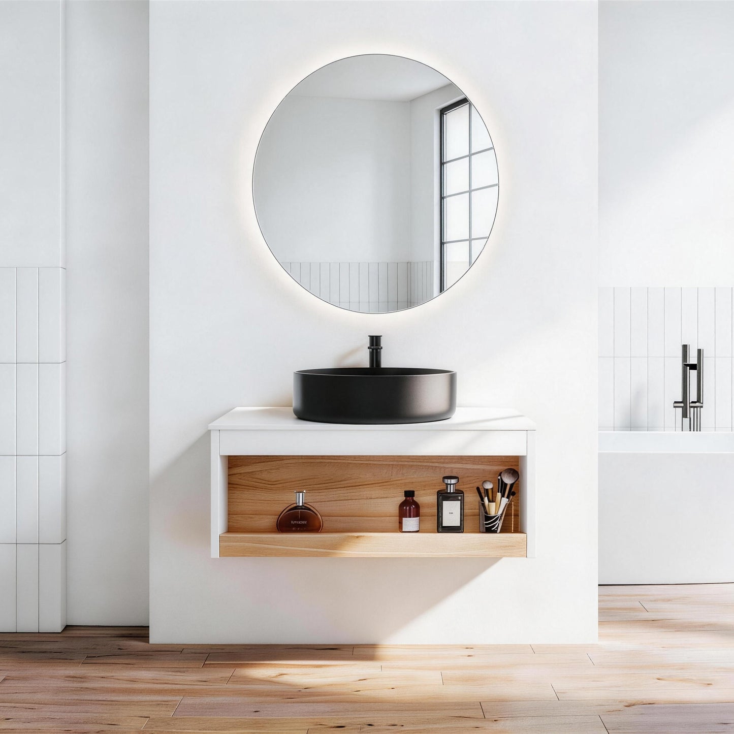 30" Floating Bathroom Vanity with Round Vessel Sink - White