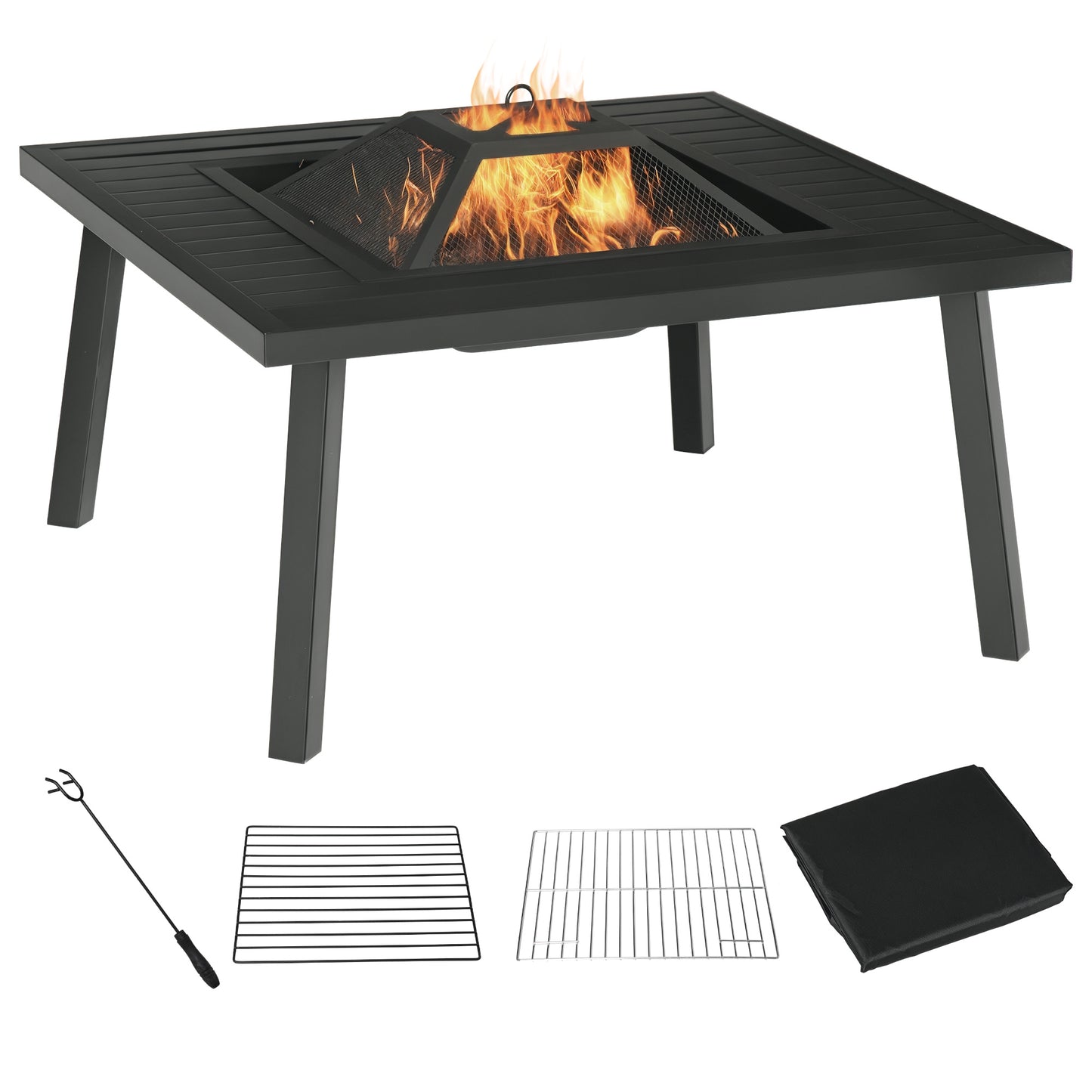 34" Black Outdoor Fire Pit with Grill, Cover & Poker