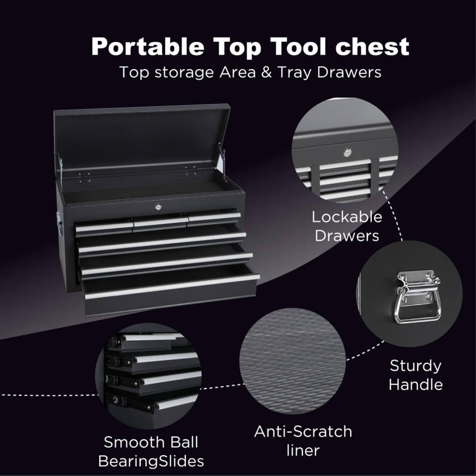 8-Drawer Rolling Tool Chest with Detachable Top Storage - Black