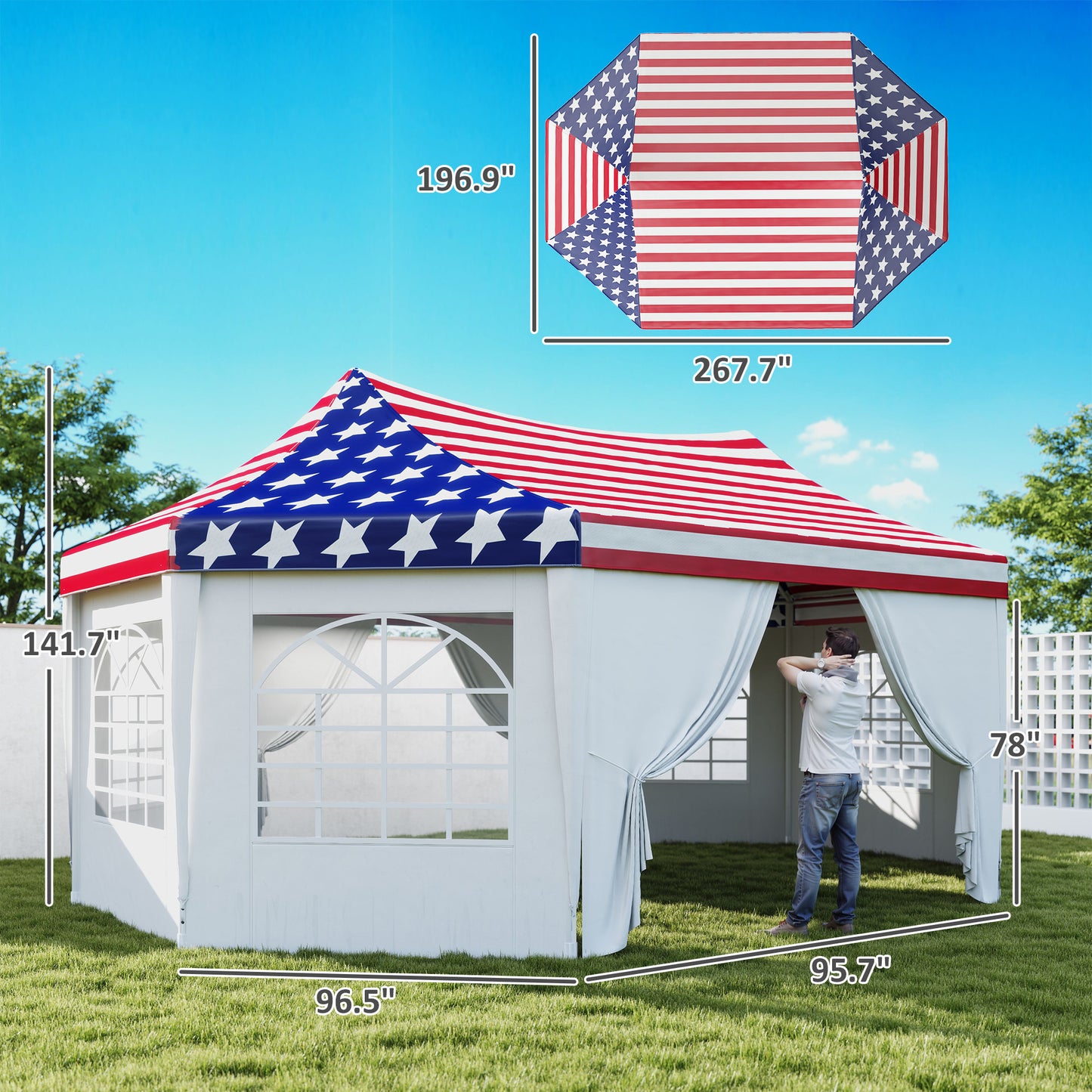 Heavy Duty Party Tent - 22.3 x 16.4 ft with 2 Doors & 6 Windows - American Flag