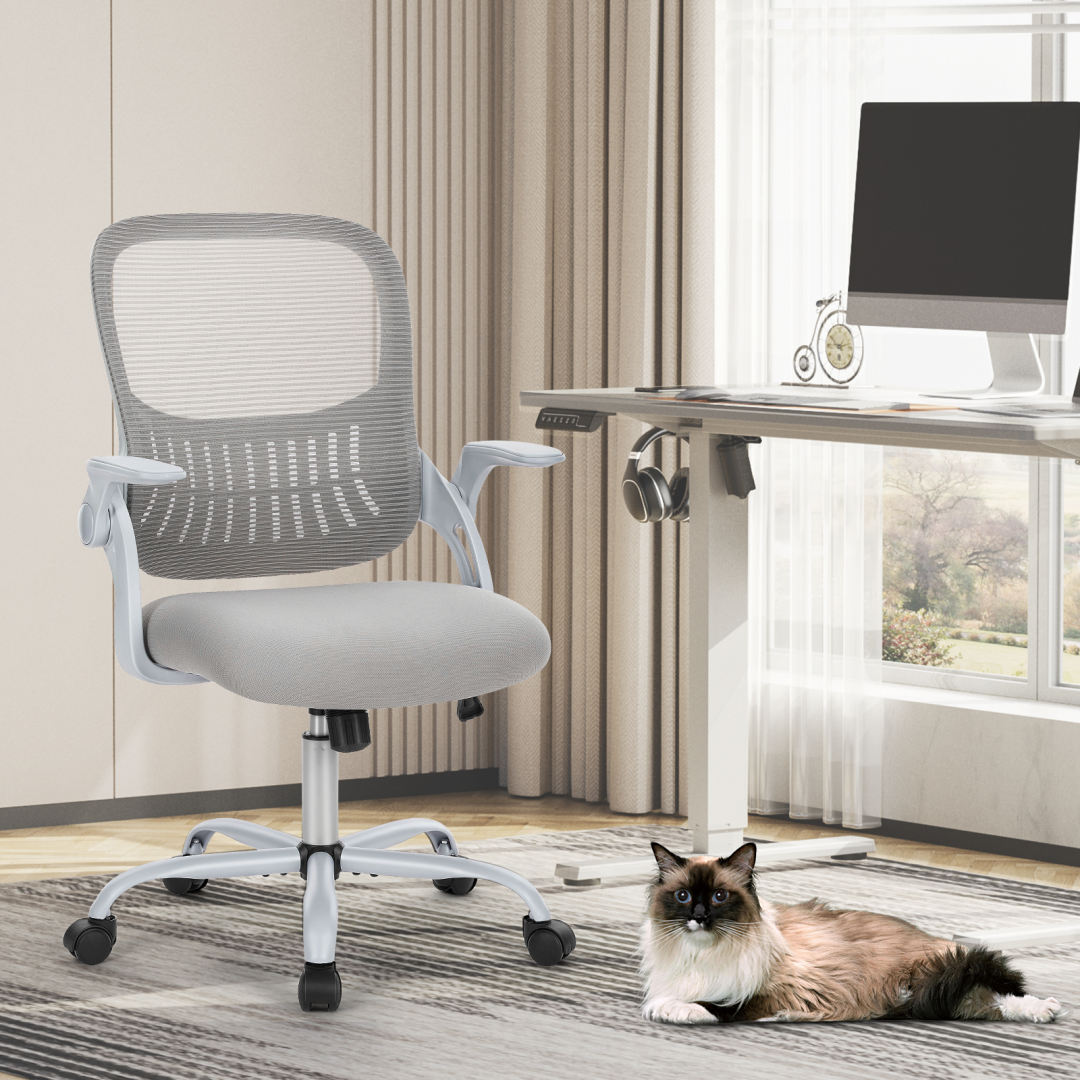 Ergonomic Mid Back Office Chair with Lumbar Support - Grey