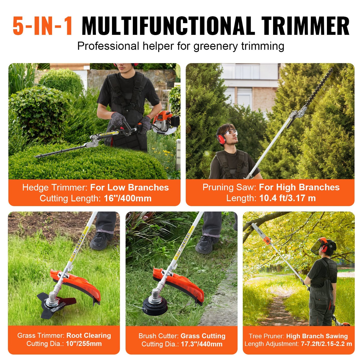 Multi-Function Garden Trimming Tools with Extension Pole - Gas Hedge & Weed Eater