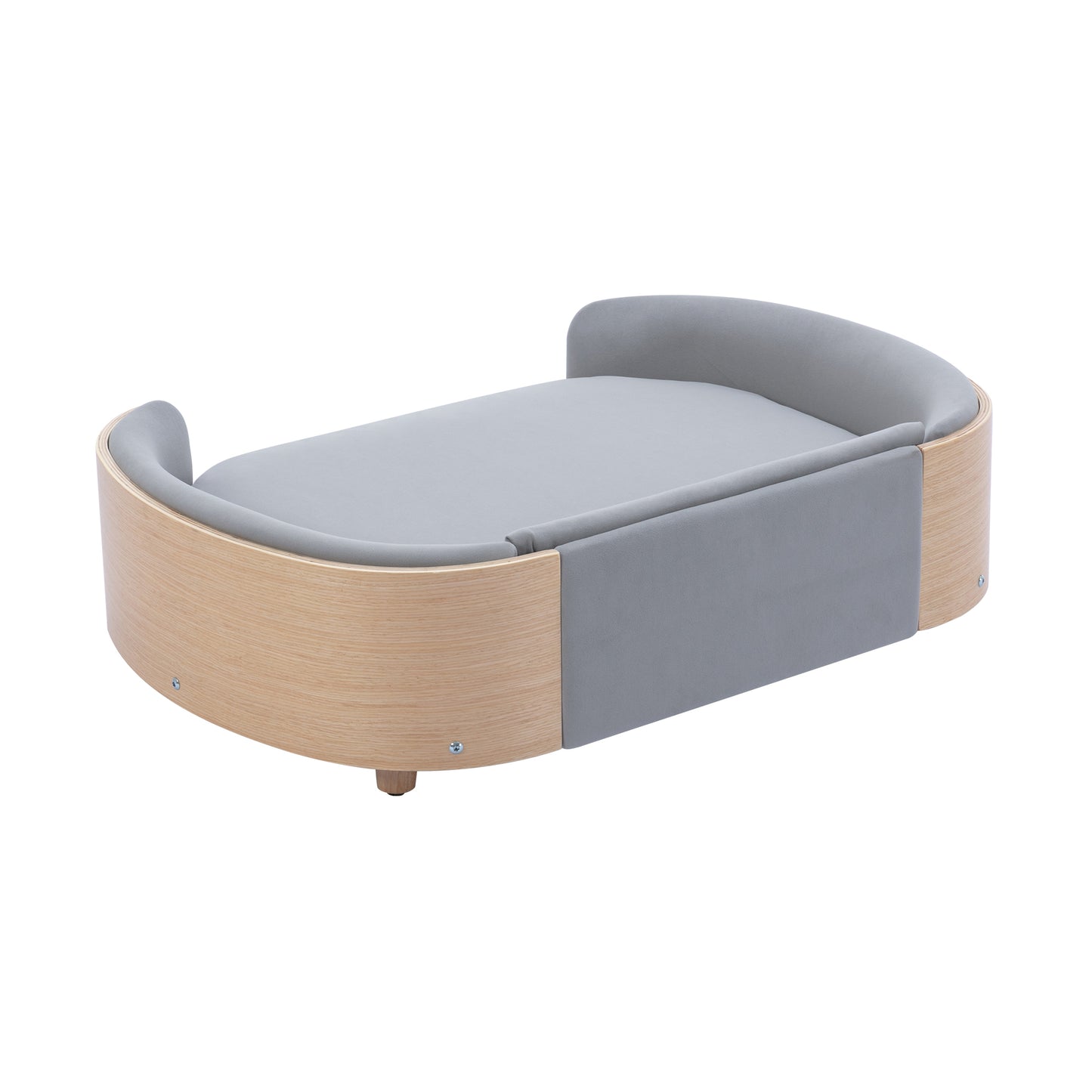 Large Scandinavian Style Elevated Dog Bed with Velvet Cushion and Solid Wood Legs