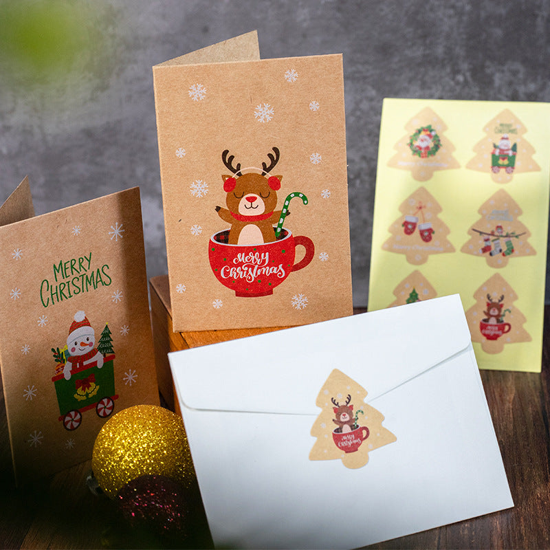 Christmas Kraft Paper Blessing Card Set with Envelopes and Stickers – Festive Holiday Messages
