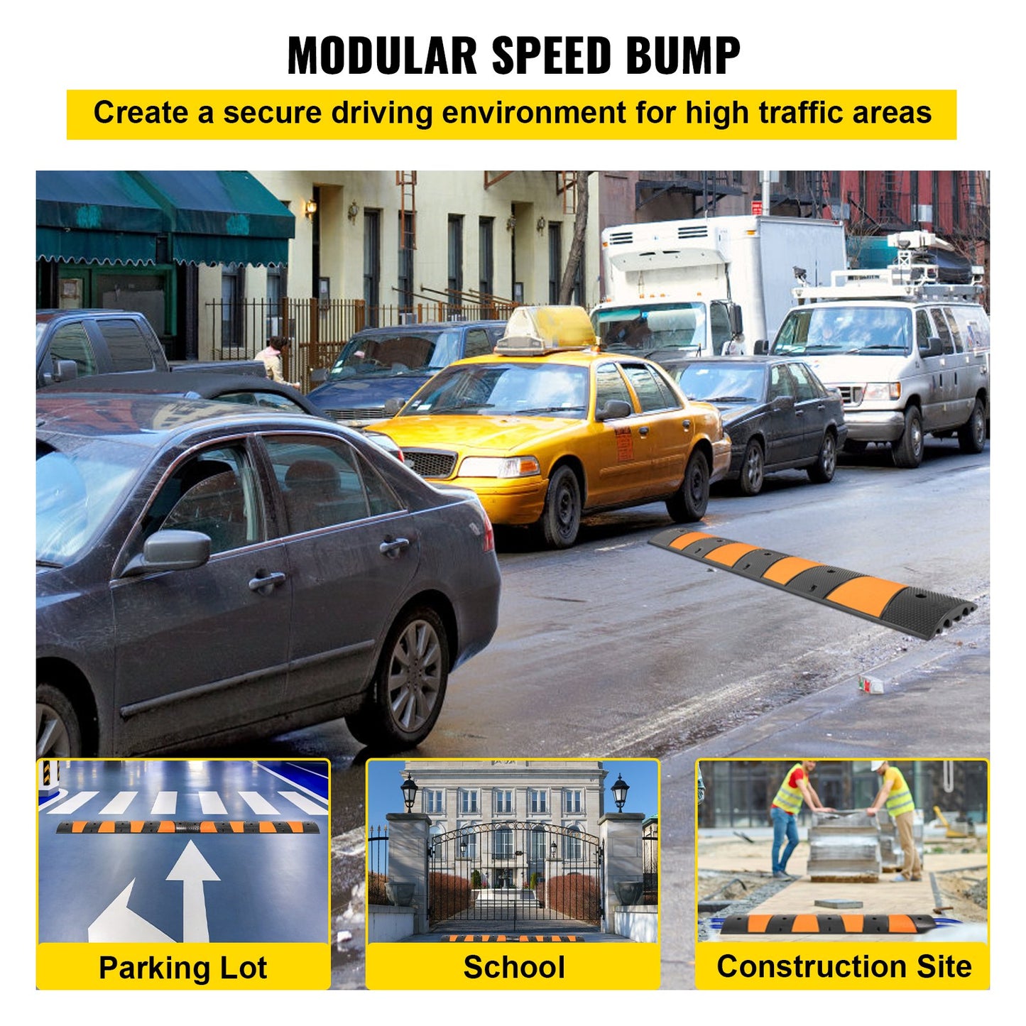 Yellow Rubber Speed Bump 72.8 ft Long 2-Channel Driveway Traffic Hump