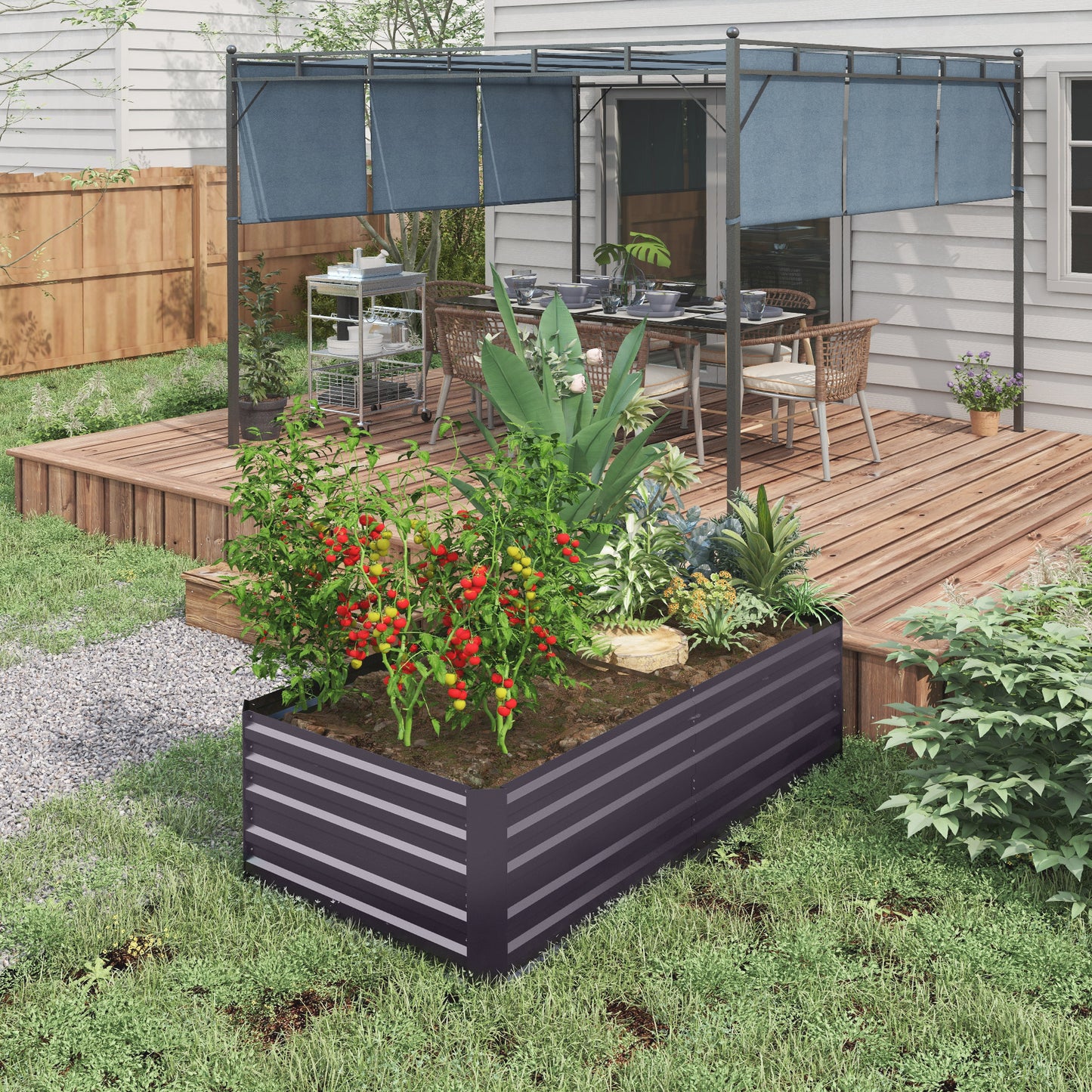 Galvanized Steel Raised Garden Bed - Outdoor Planter with Reinforced Rods, 71x36x23 Inches, Dark Gray