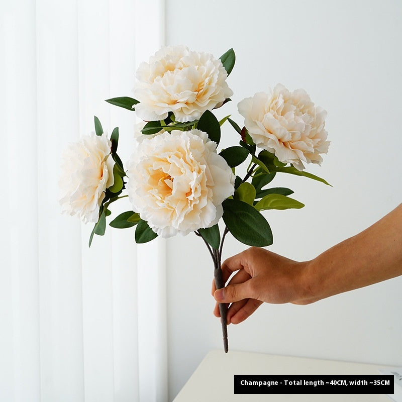 Artificial Flower Peony Bouquet 5-Head Silk Flower Arrangement for Home & Wedding