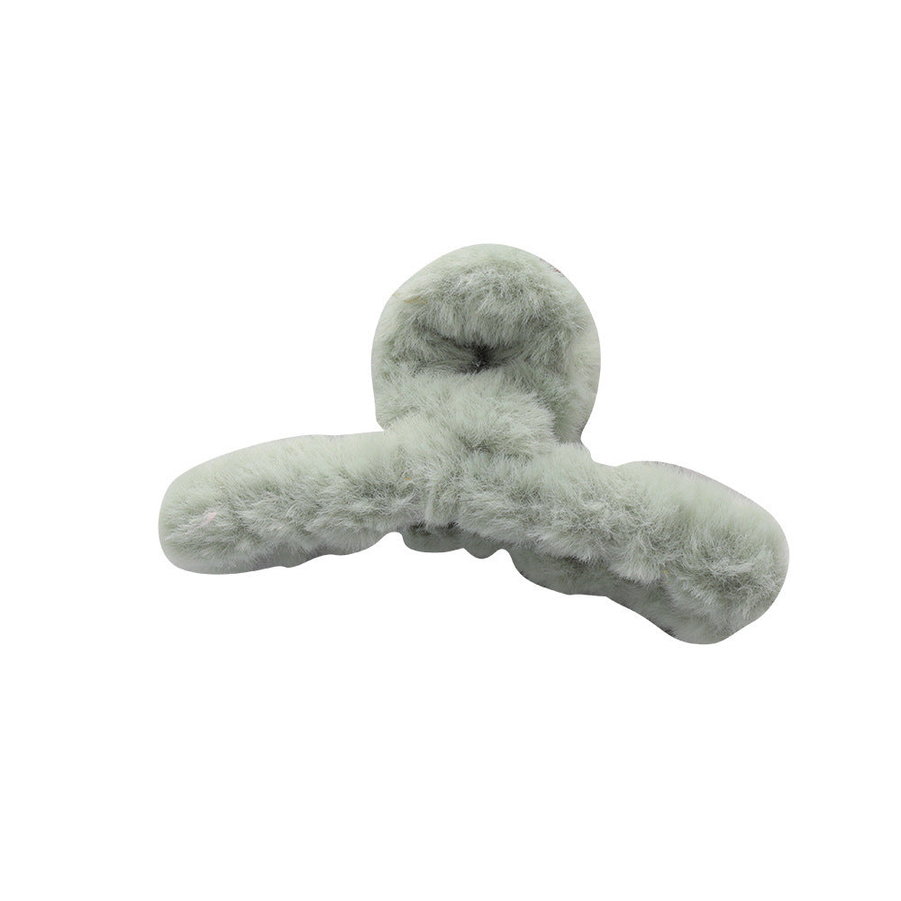 Solid Color Fur Grip Plush Back Hair Barrettes - Hair Accessories for Women