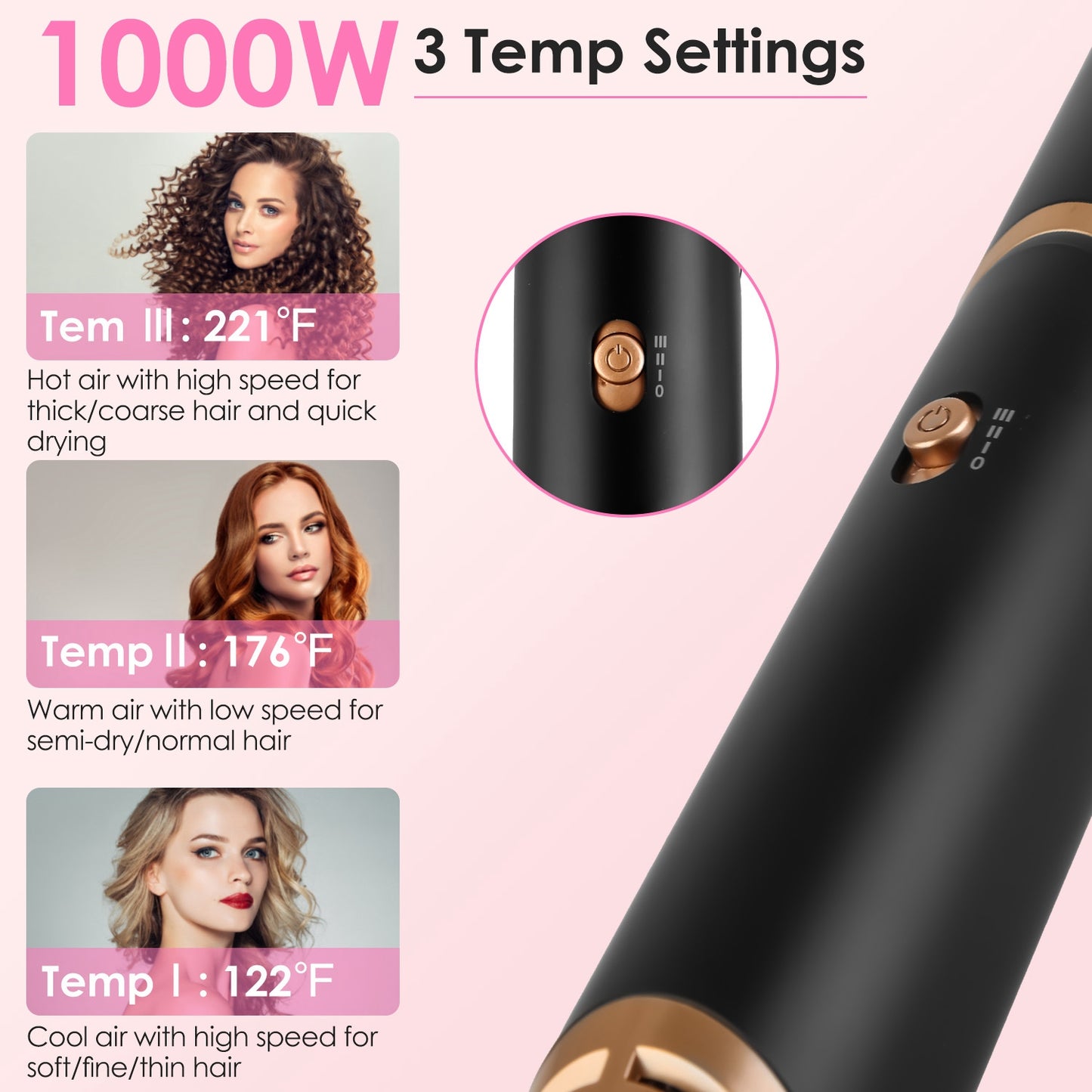 5-in-1 Hot Air Hair Styler & Dryer Brush Set - Black Automatic Wrap Curler
