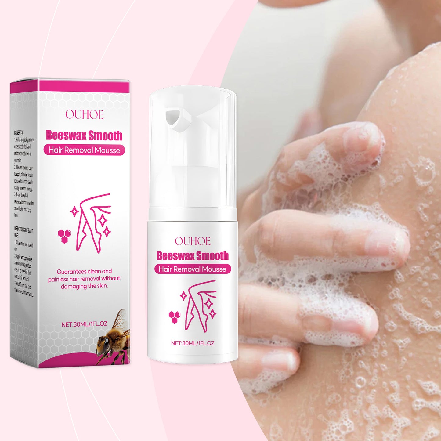 Gentle Hair Removal Mousse - Soothing Body Hair Remover Foam for Sensitive Skin