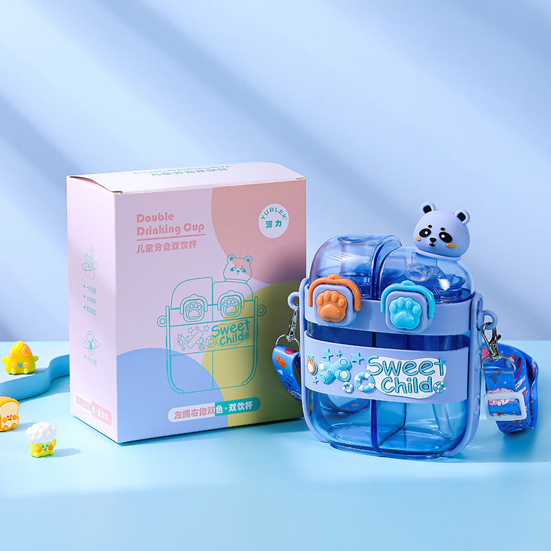 Children's Plastic Double Drink Cup - 500ml Colorful Cartoon Design