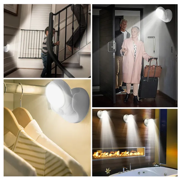 Wireless LED Motion Sensor Spotlight - 90° Adjustable Night Lamp, Battery Powered
