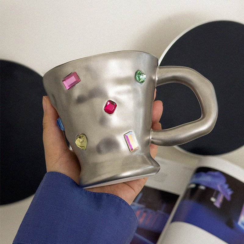 Diamond Mug with Silver or White Finish - 320ml Ceramic Drinkware