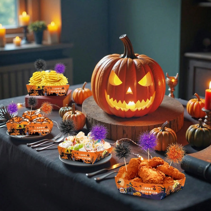 12 Pack Halloween Disposable Serving Trays with Foil Frill