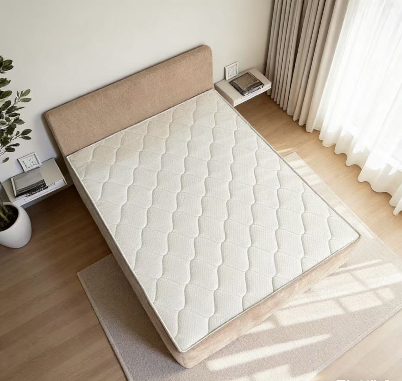 Compressible Chenille Bed - Light Khaki Beige, Space-Saving