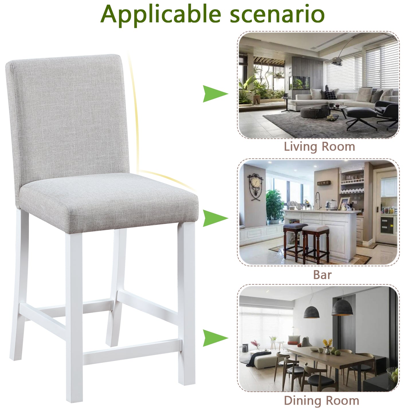 Counter Height Chairs Set for 4 - Padded Seat, White & Gray