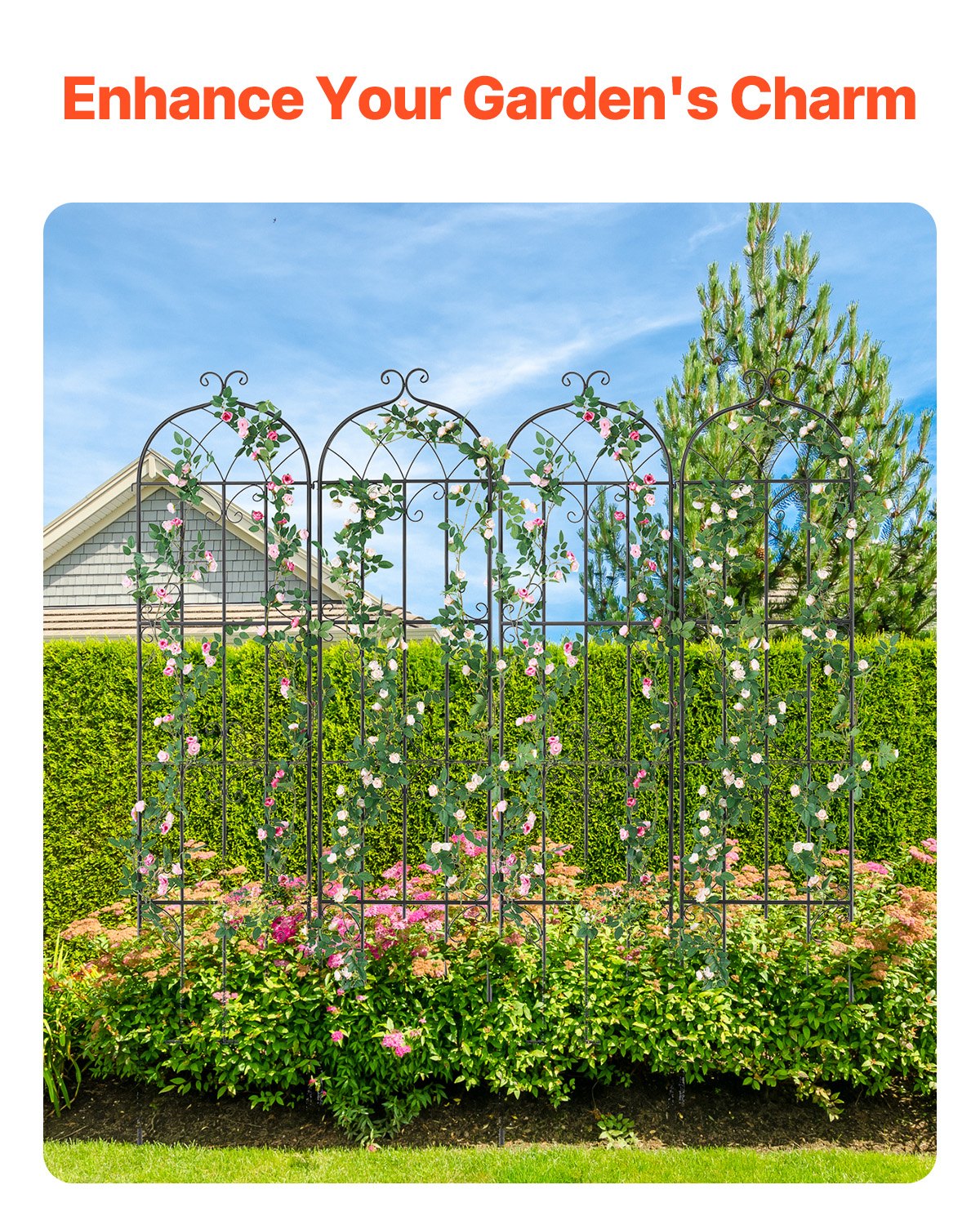 Metal Garden Trellis Support 87x20 Inches Rustproof Climbing Plant Frame - Black