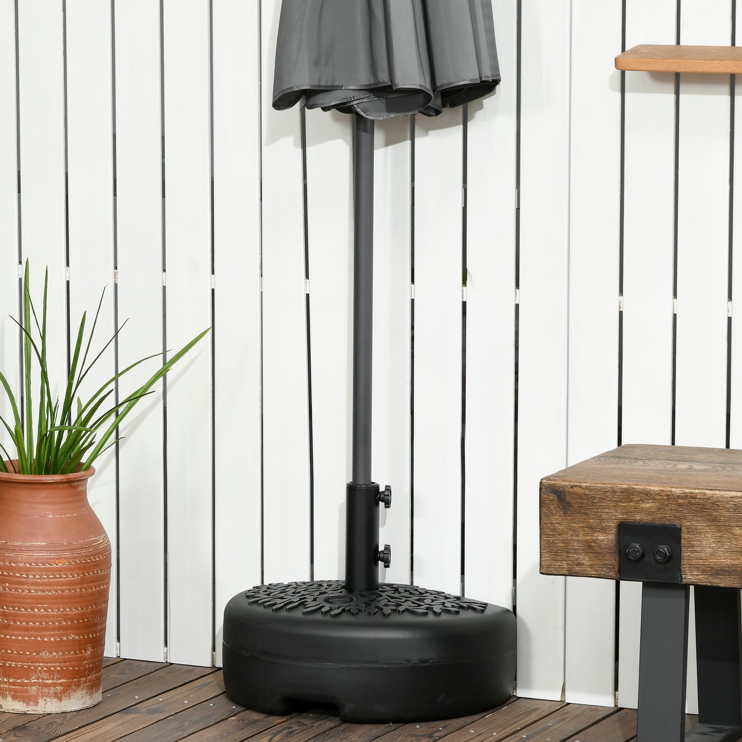 Half Umbrella Base Stand - Water/Sand Filled, Fits 1.5" & 2" Poles, Black