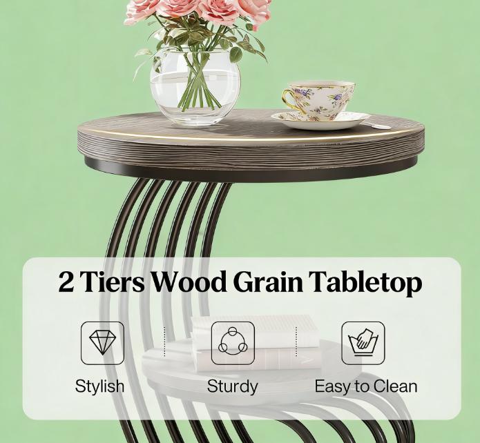 2-Tier Round Side Table - Elegant End Table with Storage