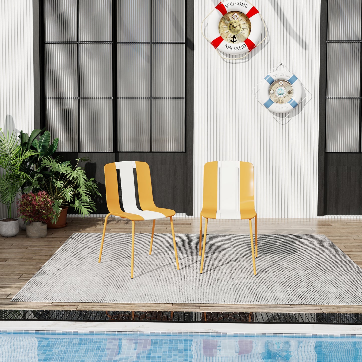 4-Pack Modern Striped Color Block Chairs - Indoor/Outdoor Seating