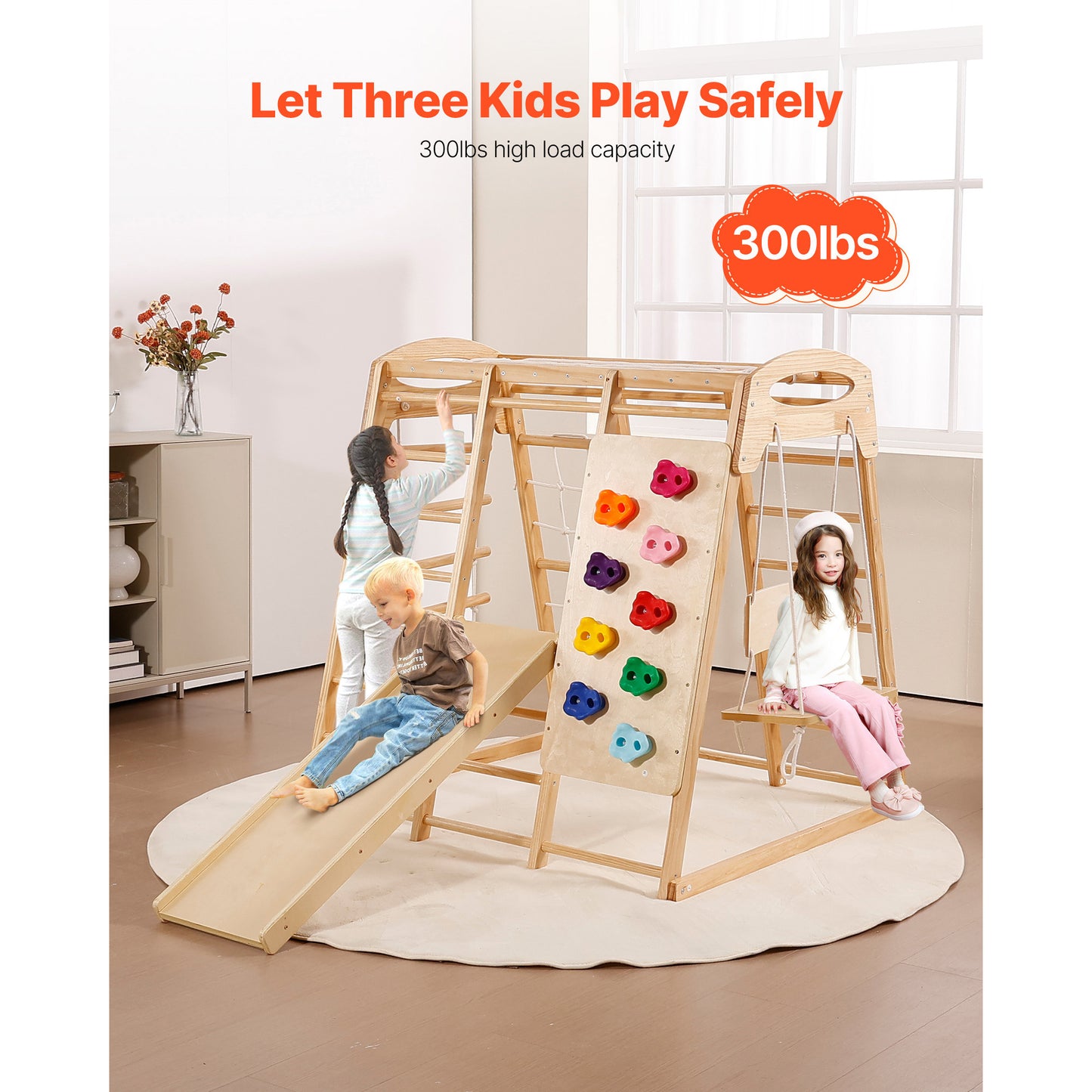 Indoor Jungle Gym 7-in-1 Toddler Playset with Slide Swing Climbing Wall