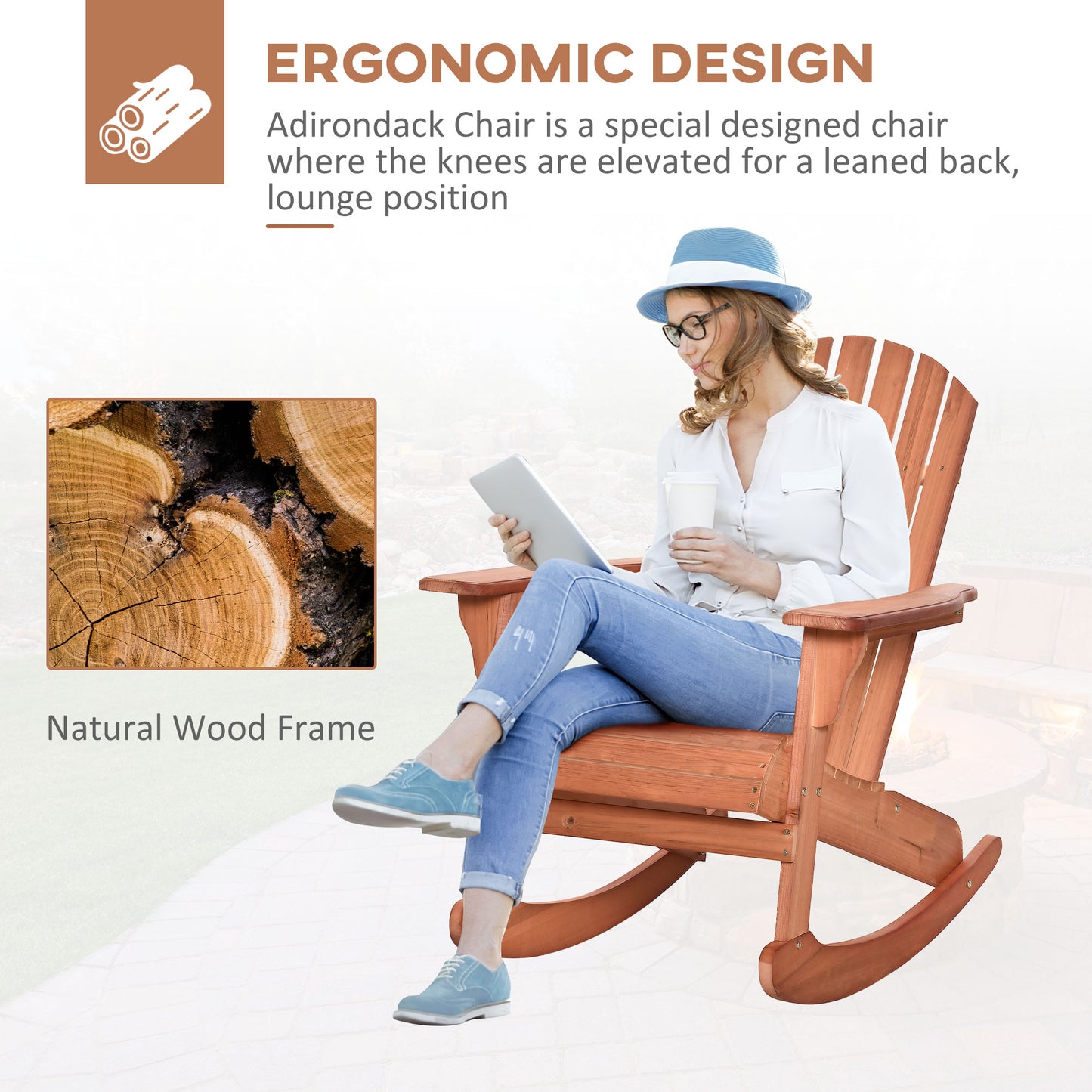 Teak Adirondack Rocking Chair - Ergonomic Design for Porch & Patio