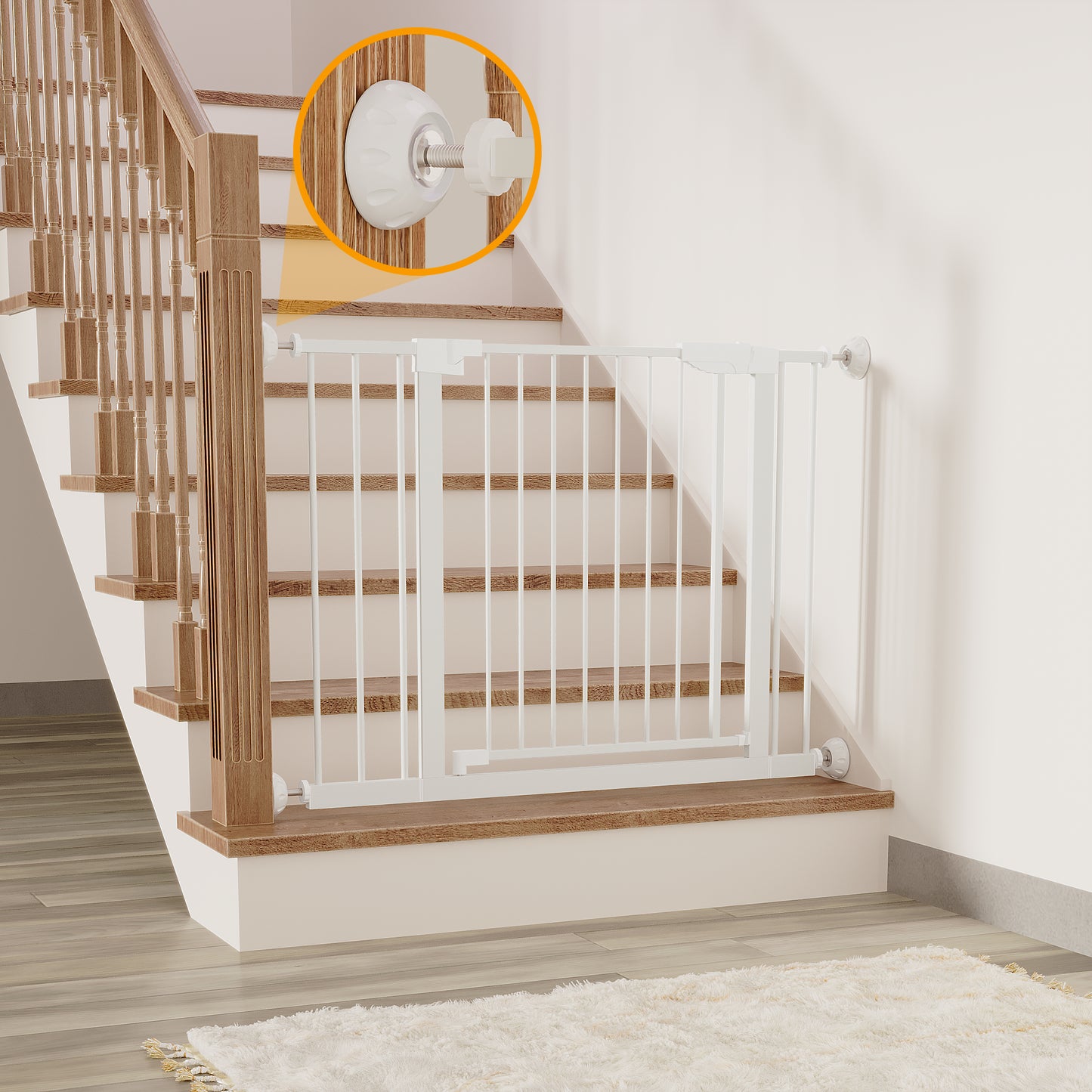 Wide Baby Gate 29.5-45.3" with Walk-Through Design - White