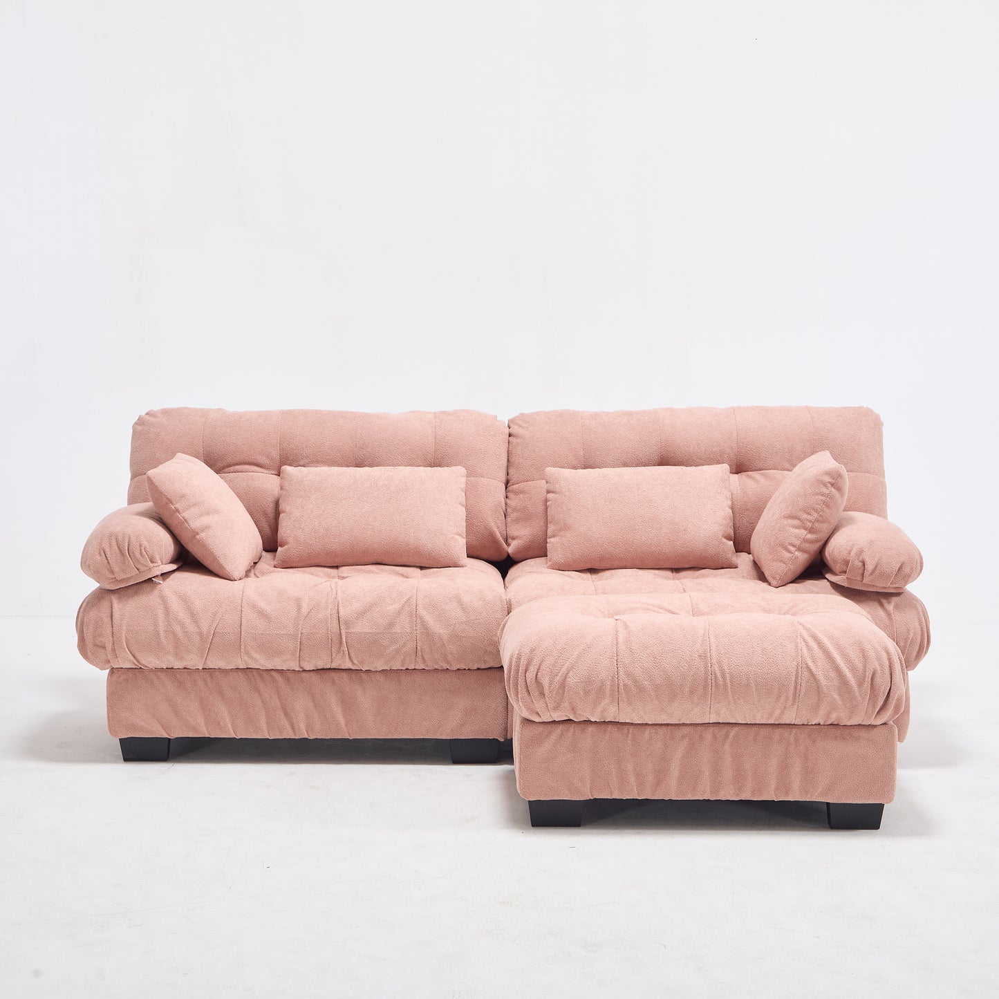 L Shaped Modular Sectional Sofa with Ottoman - Pink